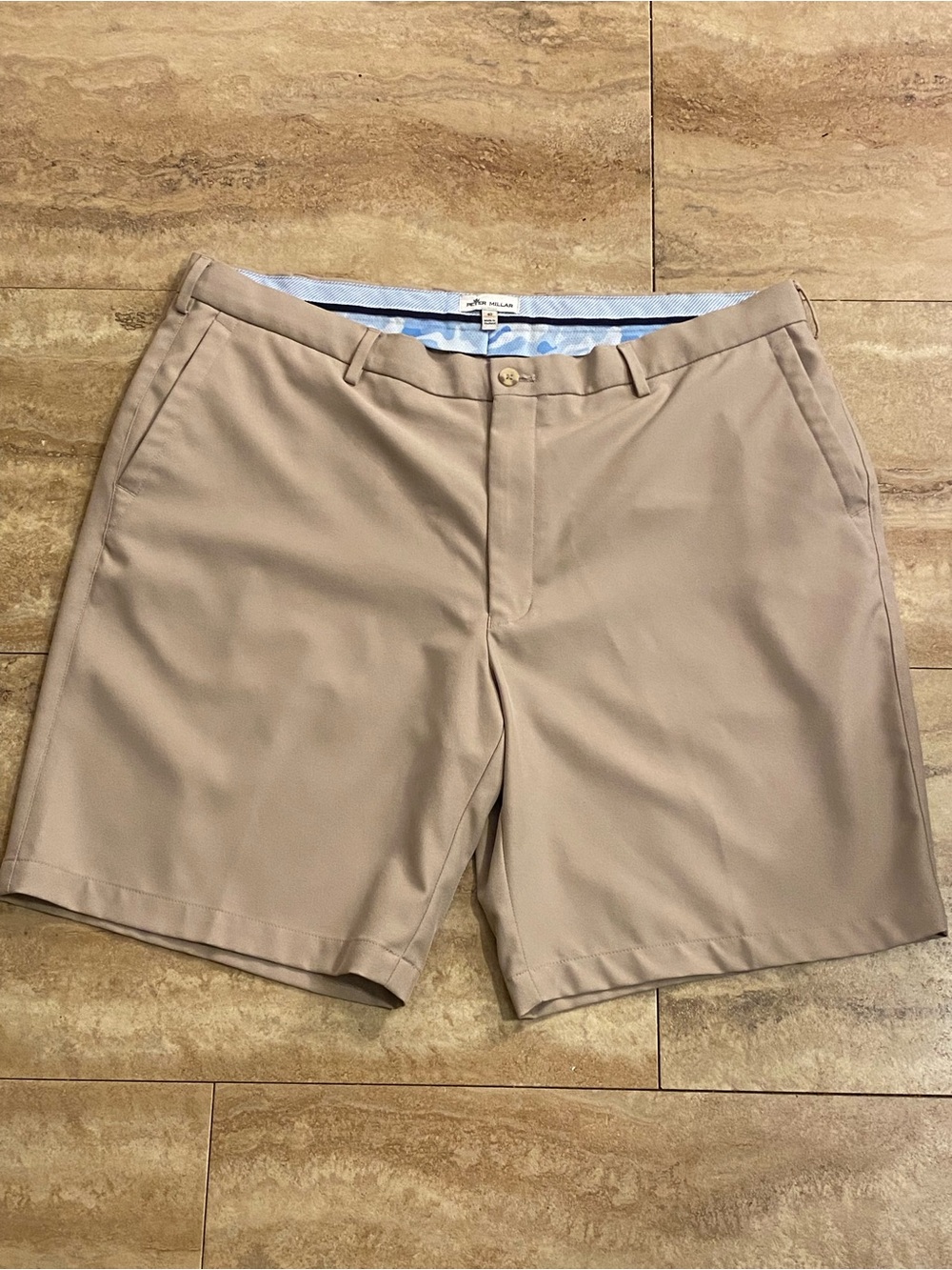 Peter Millar Tan Flat-Front Golf Performance Shorts Crown Logo